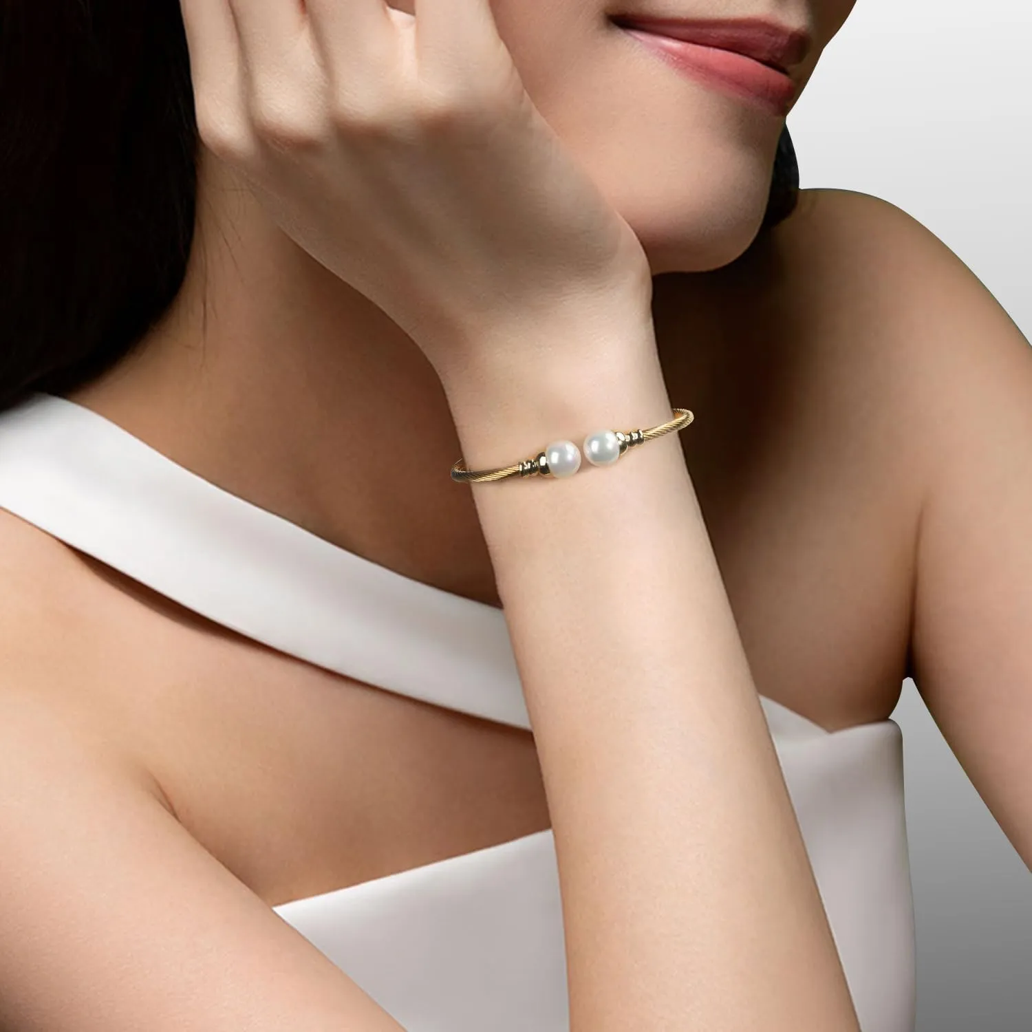 Stainless Steel Cable Bracelets for Women Fashion Designer Inspiration Twisted Cable Wire Pearl Bangle Bracelets Gift