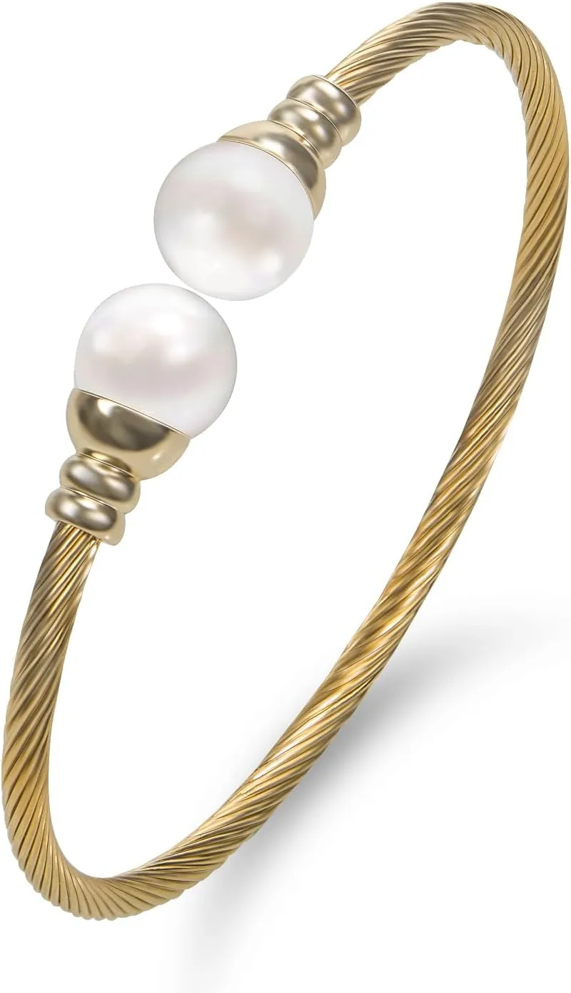 Stainless Steel Cable Bracelets for Women Fashion Designer Inspiration Twisted Cable Wire Pearl Bangle Bracelets Gift