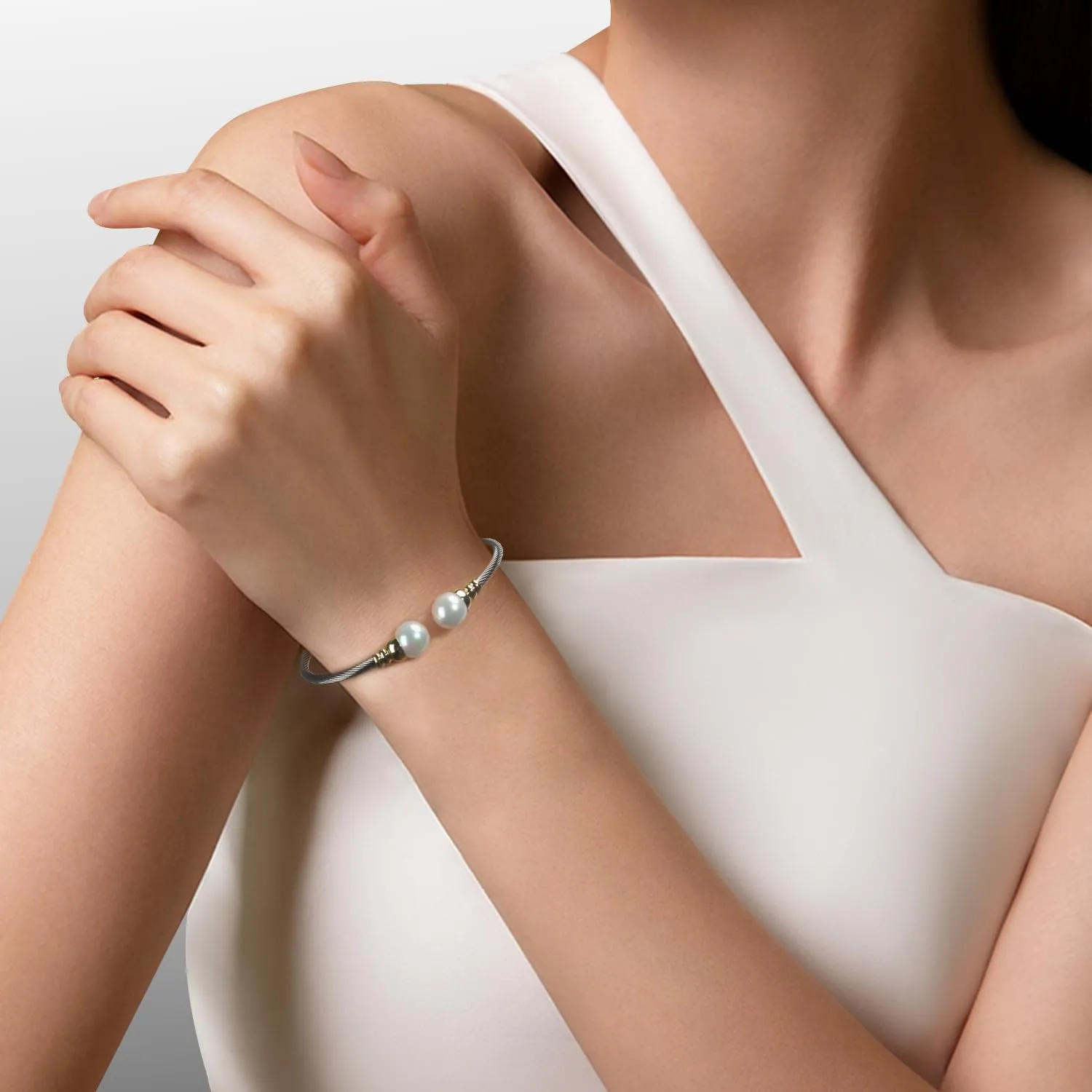 Stainless Steel Cable Bracelets for Women Fashion Designer Inspiration Twisted Cable Wire Pearl Bangle Bracelets Gift