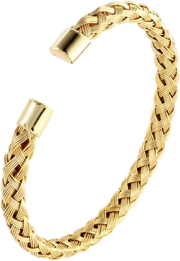 Stainless Steel Cable Wire Cuff Bracelets Charm Bangles 18K Gold Rose Gold