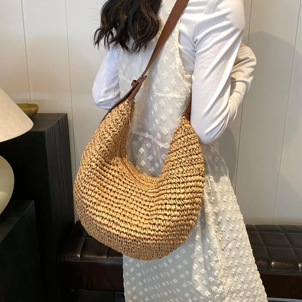 Straw Hobo Shoulder Bags for Women Crossbody Bag Woven Beach Tote Handbag Summer Travel Bag