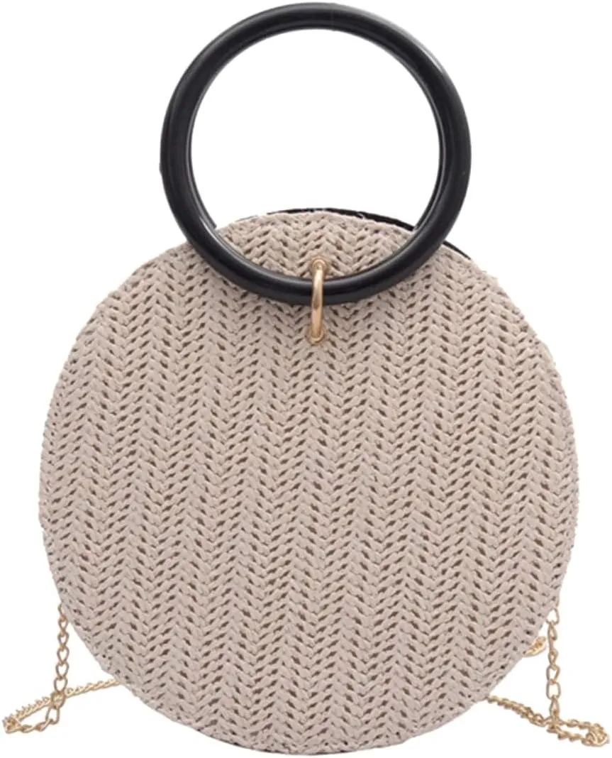 Straw Shoulder Bag White Handbags for Women Straw Bag for Women Bucket Purses Clutch Fashion Round