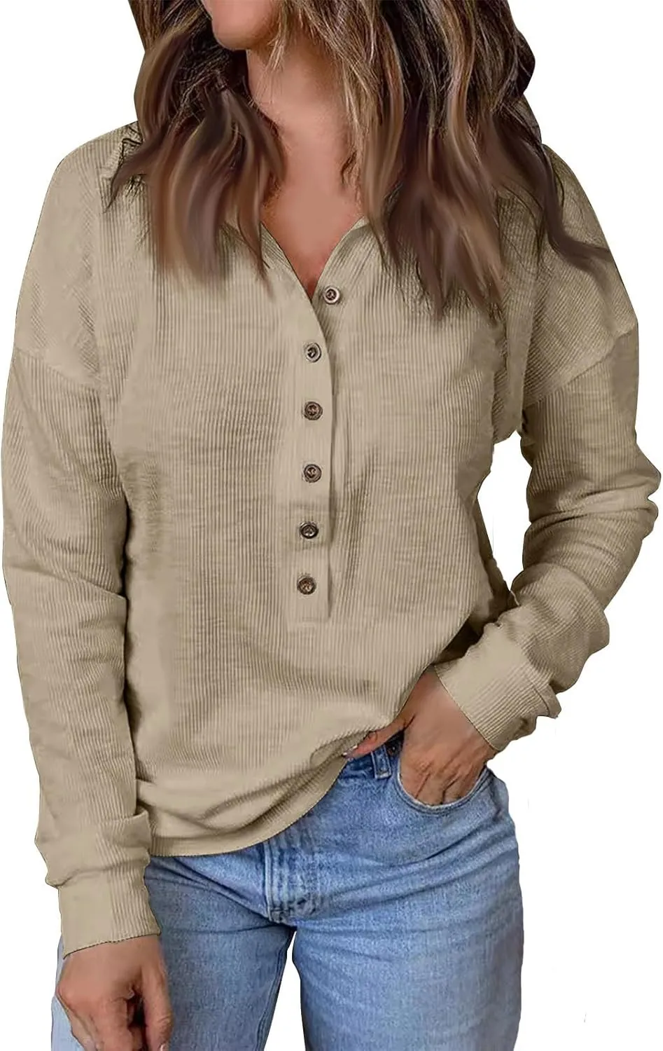 Striped Knitted Tops for Women Casual Lapel Collar Button Down Long Sleeve Relaxed Fit Sweatshirts Fall Loose Tunics