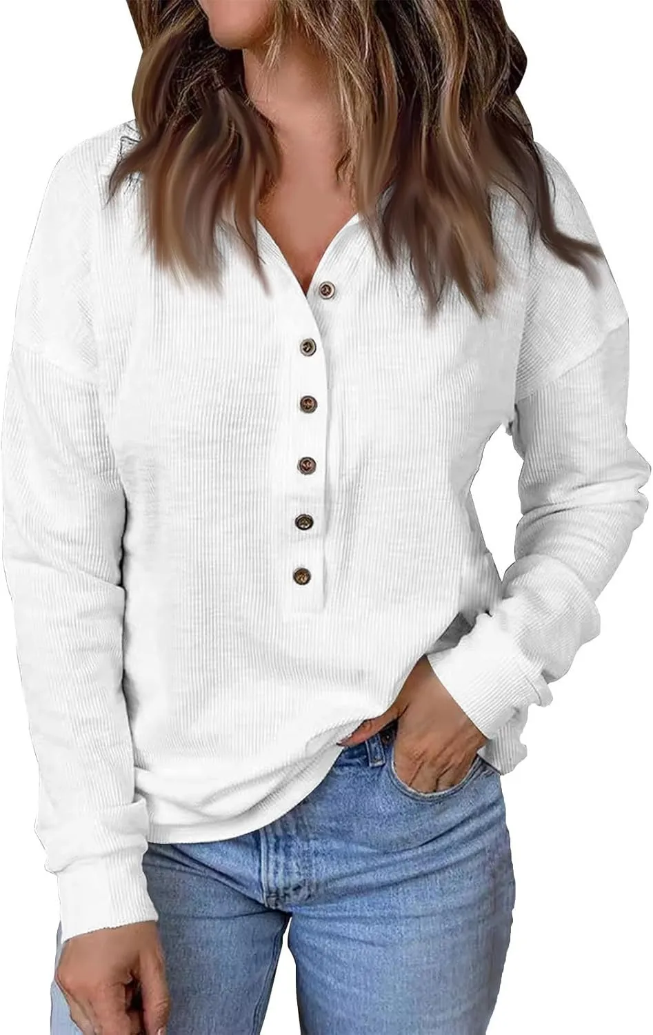 Striped Knitted Tops for Women Casual Lapel Collar Button Down Long Sleeve Relaxed Fit Sweatshirts Fall Loose Tunics