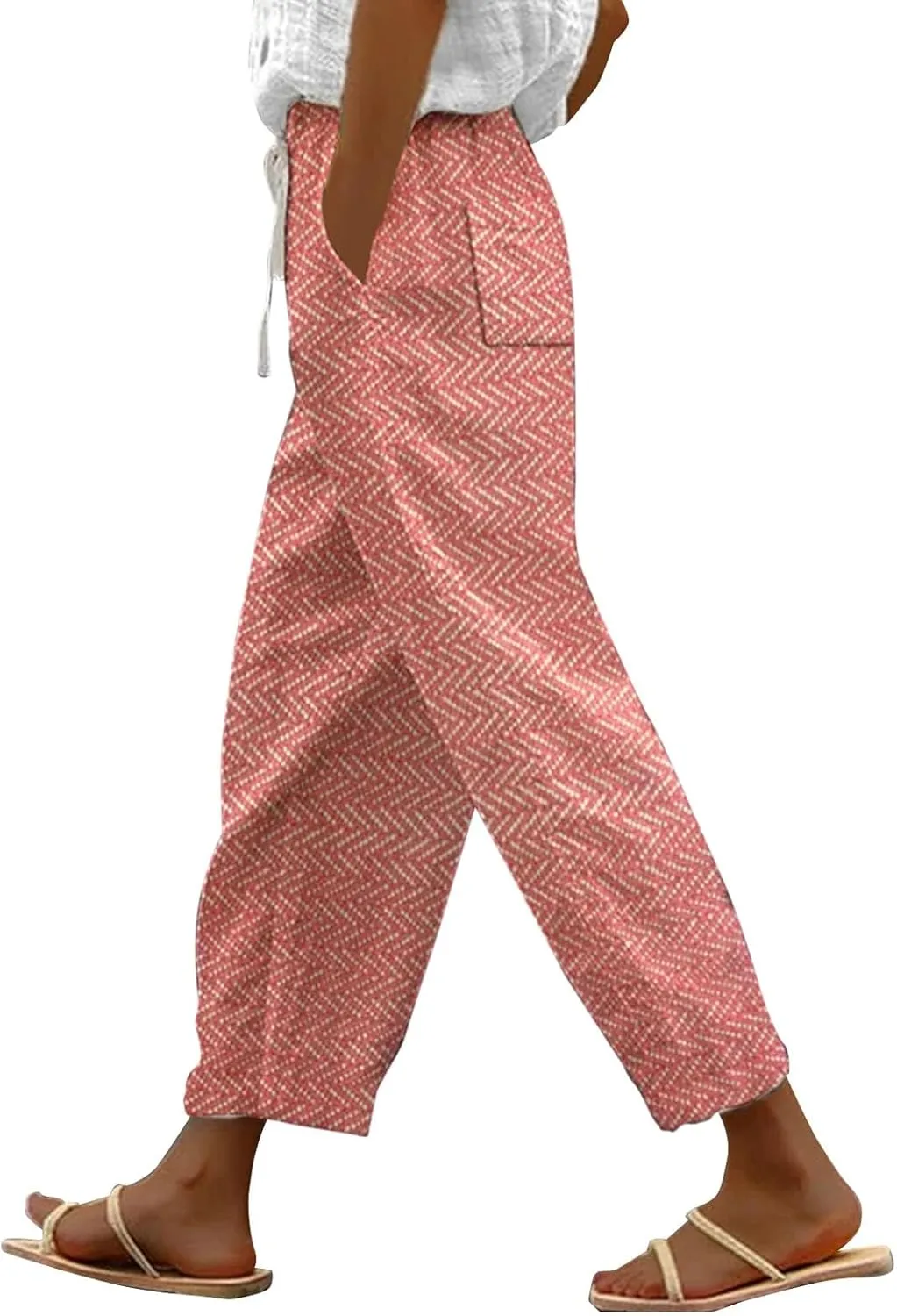 Striped Linen Capris Women Casual Drawstring Pants Striped Linen Capris Women Linen Pants Women Capri Linen
