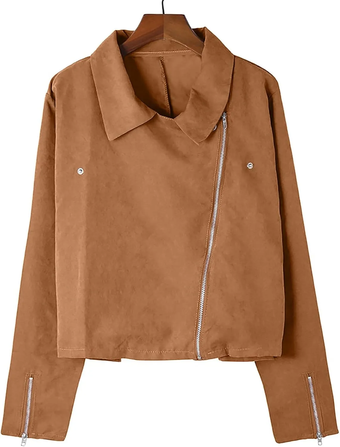 Suede Leather Jacket Women Sexy Motorcycle Zip up Jackets Lapel Quilted Fall Winter Black Trench Coat