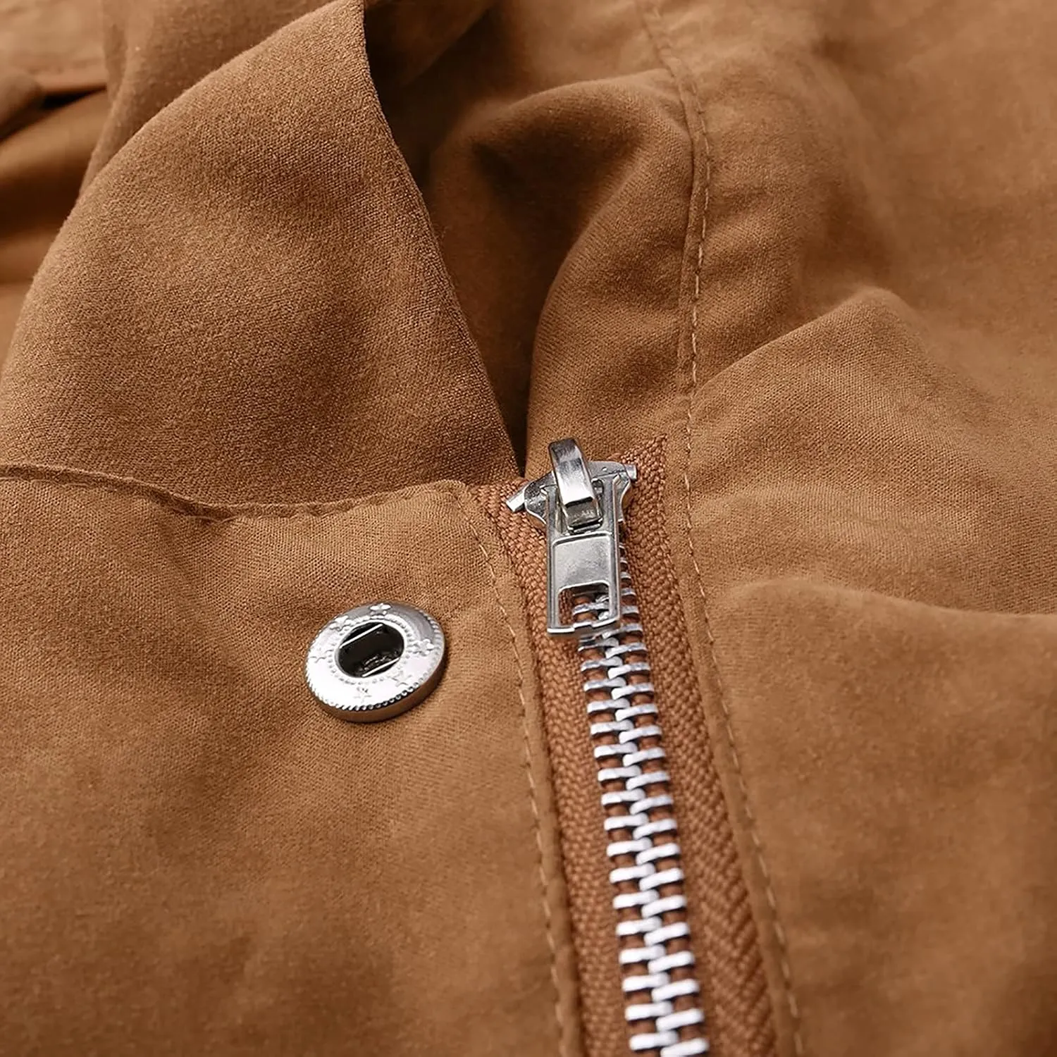 Suede Leather Jacket Women Sexy Motorcycle Zip up Jackets Lapel Quilted Fall Winter Black Trench Coat