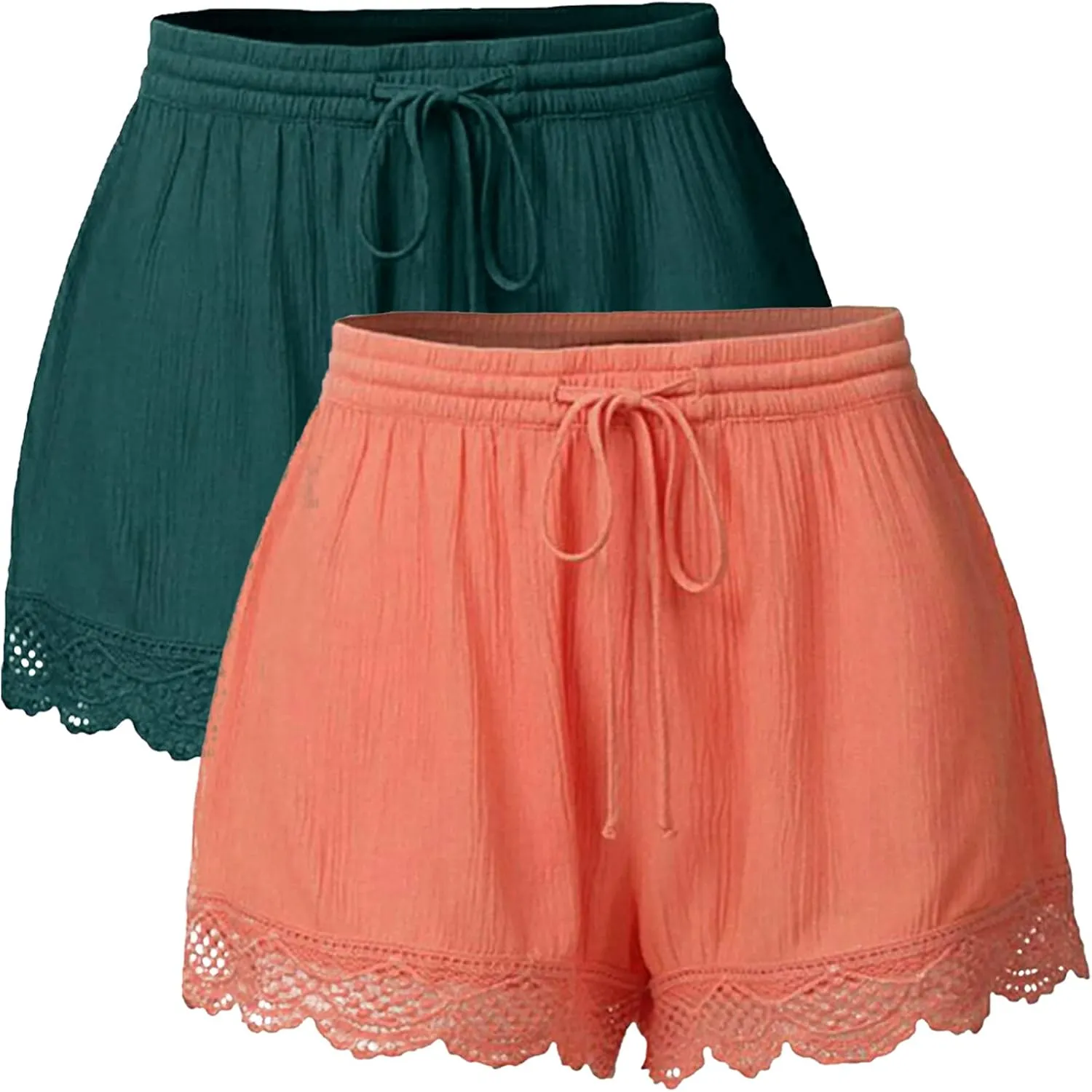Summer Shorts for Women 2024 Elastic High Waist Shorts Lace Trim Casual Quick Dry Athletic Shorts Homewear Short Pants