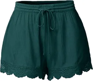 Summer Shorts for Women 2024 Elastic High Waist Shorts Lace Trim Casual Quick Dry Athletic Shorts Homewear Short Pants