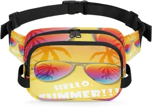 Summer Sunglasses Palm Tree Fanny Packs for Women Men Fashion Waist Packs Belt Bag Water-resistant Crossbody Bag Waist Pouch Waist Pack Hip Bum Bag for Hiking Casual Travel Cycling
