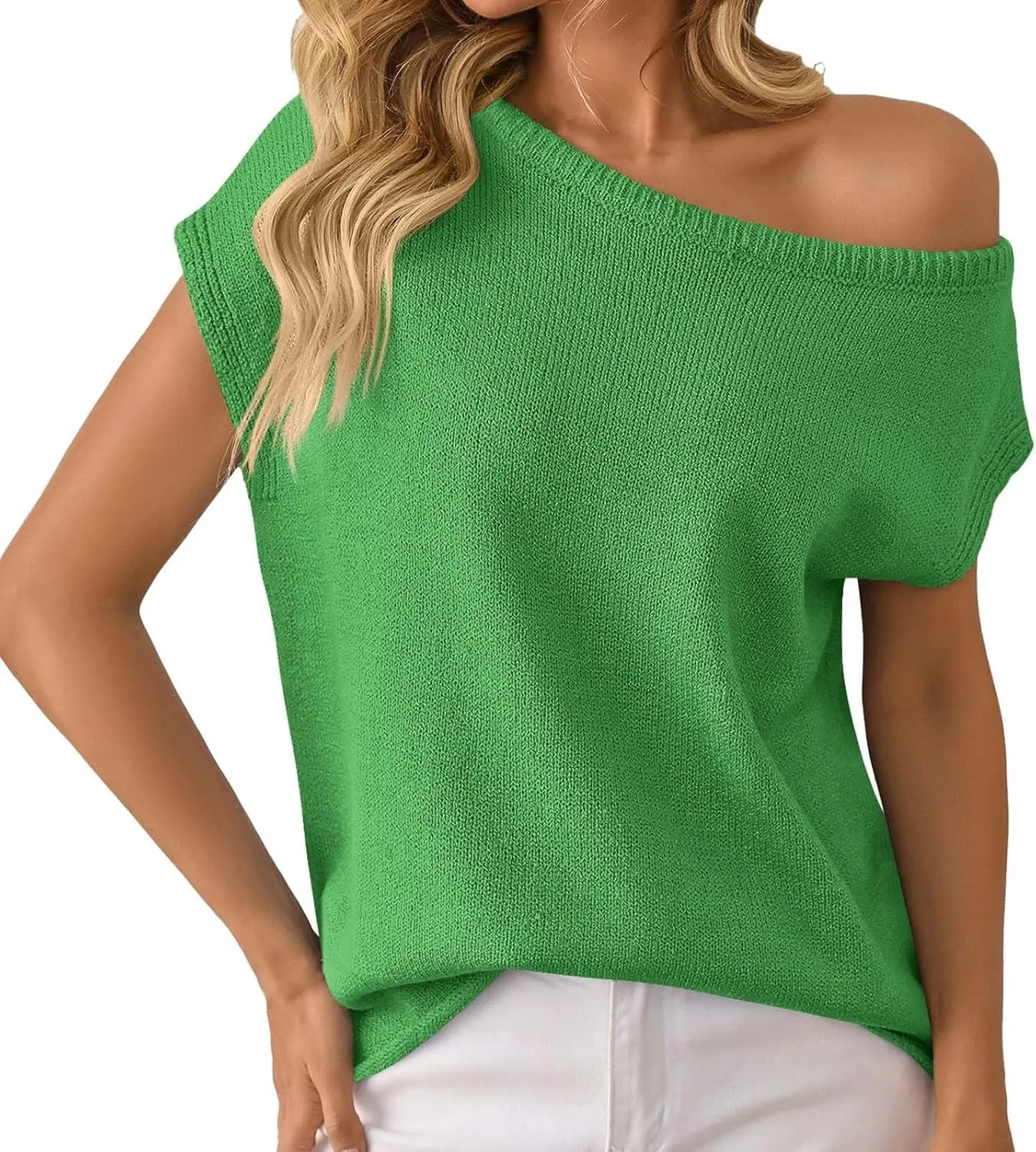 Summer Sweaters for Women Lightweight Off The Shoulder Sweater Short Sleeve Casual Oversized Knit Tops Clothes