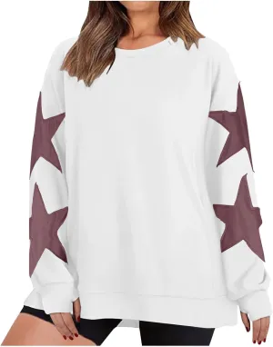 Sweatshirt for Women Fall Fashion Hoodies Oversized Crewneck Long Sleeve Sweatshirt Trendy Star Print Pullover
