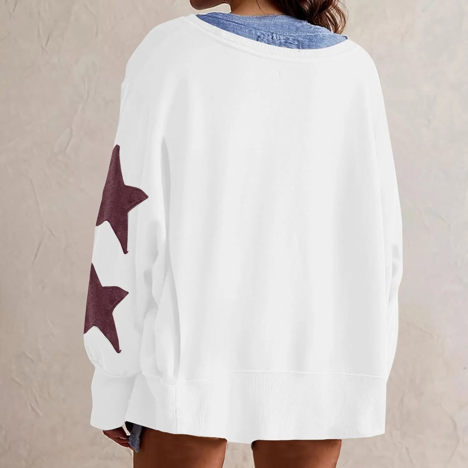 Sweatshirt for Women Fall Fashion Hoodies Oversized Crewneck Long Sleeve Sweatshirt Trendy Star Print Pullover