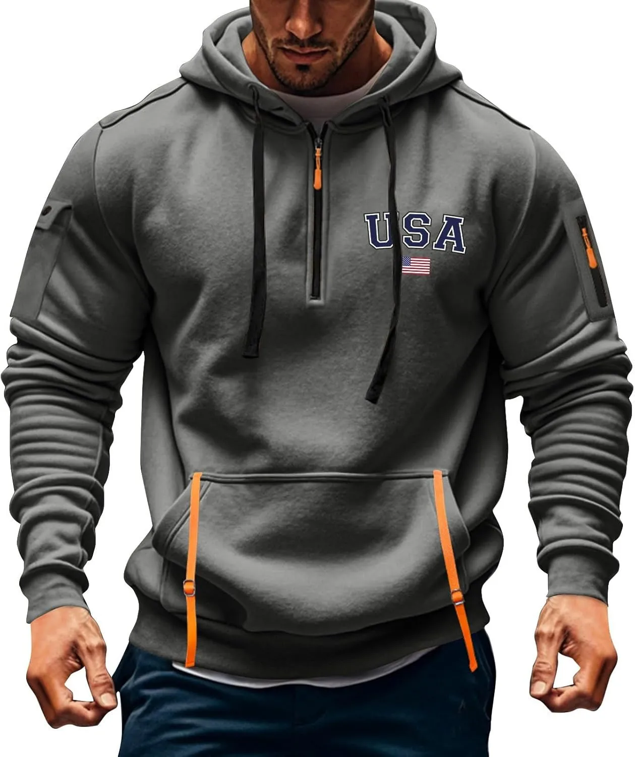 Sweatshirt Men 1/4 Zip Running Athletic Cool Drawstring Hoodies for Men Basic Stylish Sweatshirt with Pockets