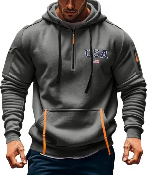 Sweatshirt Men 1/4 Zip Running Athletic Cool Drawstring Hoodies for Men Basic Stylish Sweatshirt with Pockets