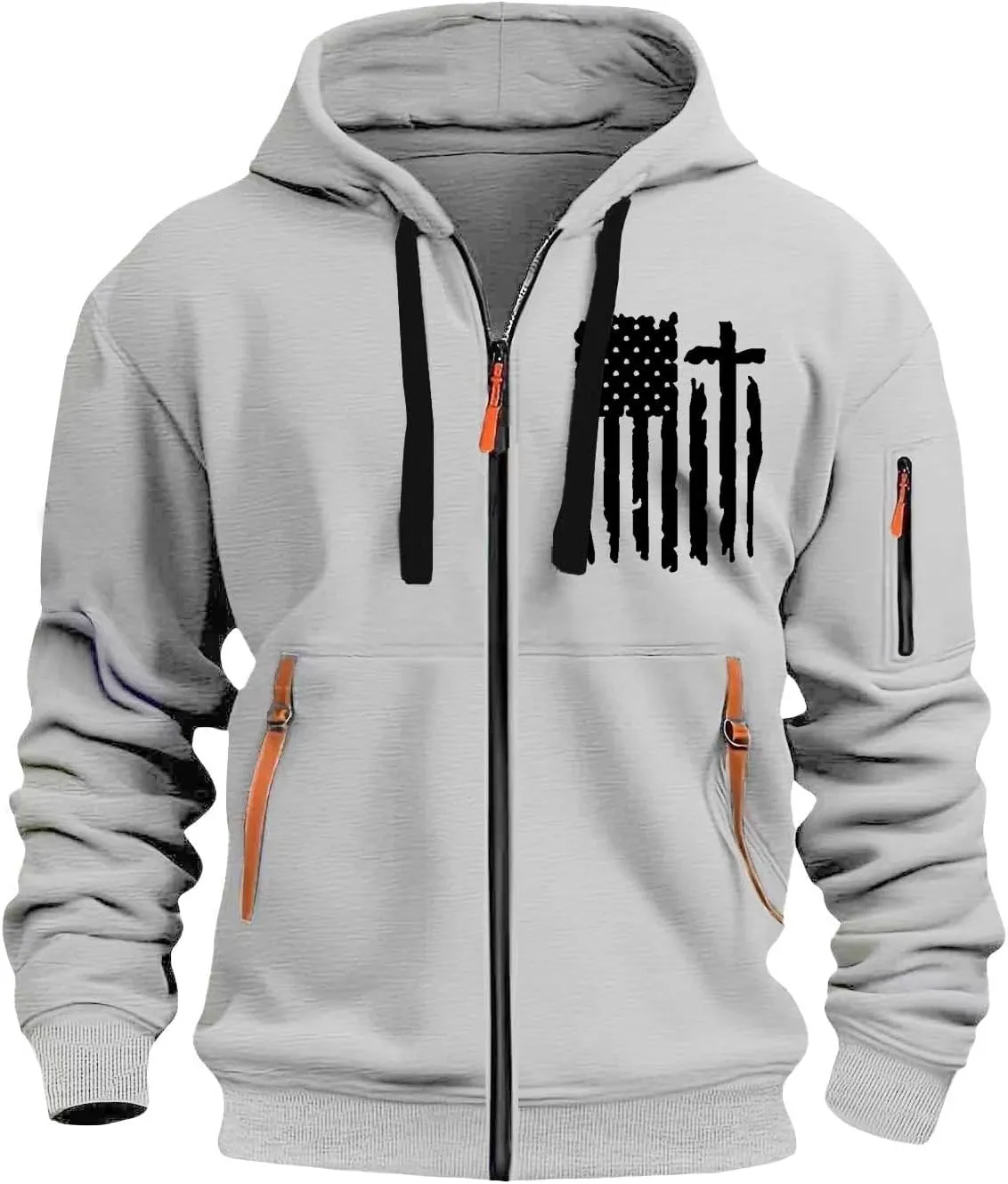 Sweatshirt Mens Zip Athletic Fashion Military Drawstring Mens Sweatshirts Stylish Gym Hoodie with Pockets