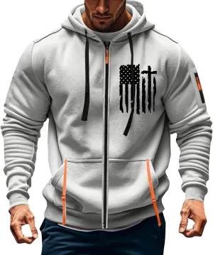 Sweatshirt Mens Zip Athletic Fashion Military Drawstring Mens Sweatshirts Stylish Gym Hoodie with Pockets