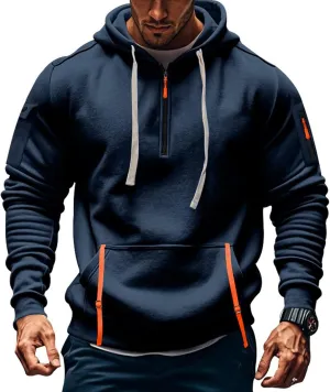 Sweatshirts for Men 1/4 Zip Soft Lightweight Fashion Drawstring Men's Sweatshirts Cool Vintage Hoodie with Pockets