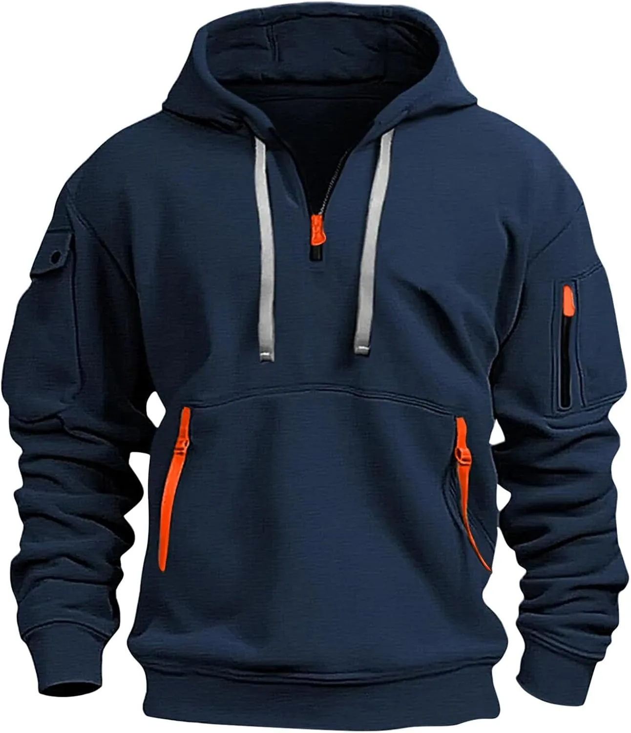 Sweatshirts for Men 1/4 Zip Soft Lightweight Fashion Drawstring Men's Sweatshirts Cool Vintage Hoodie with Pockets