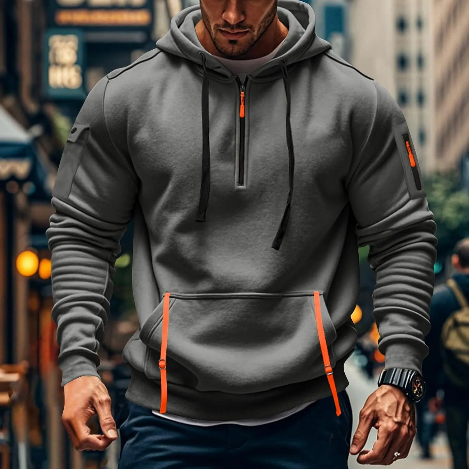 Sweatshirts for Men 1/4 Zip Soft Lightweight Fashion Drawstring Men's Sweatshirts Cool Vintage Hoodie with Pockets