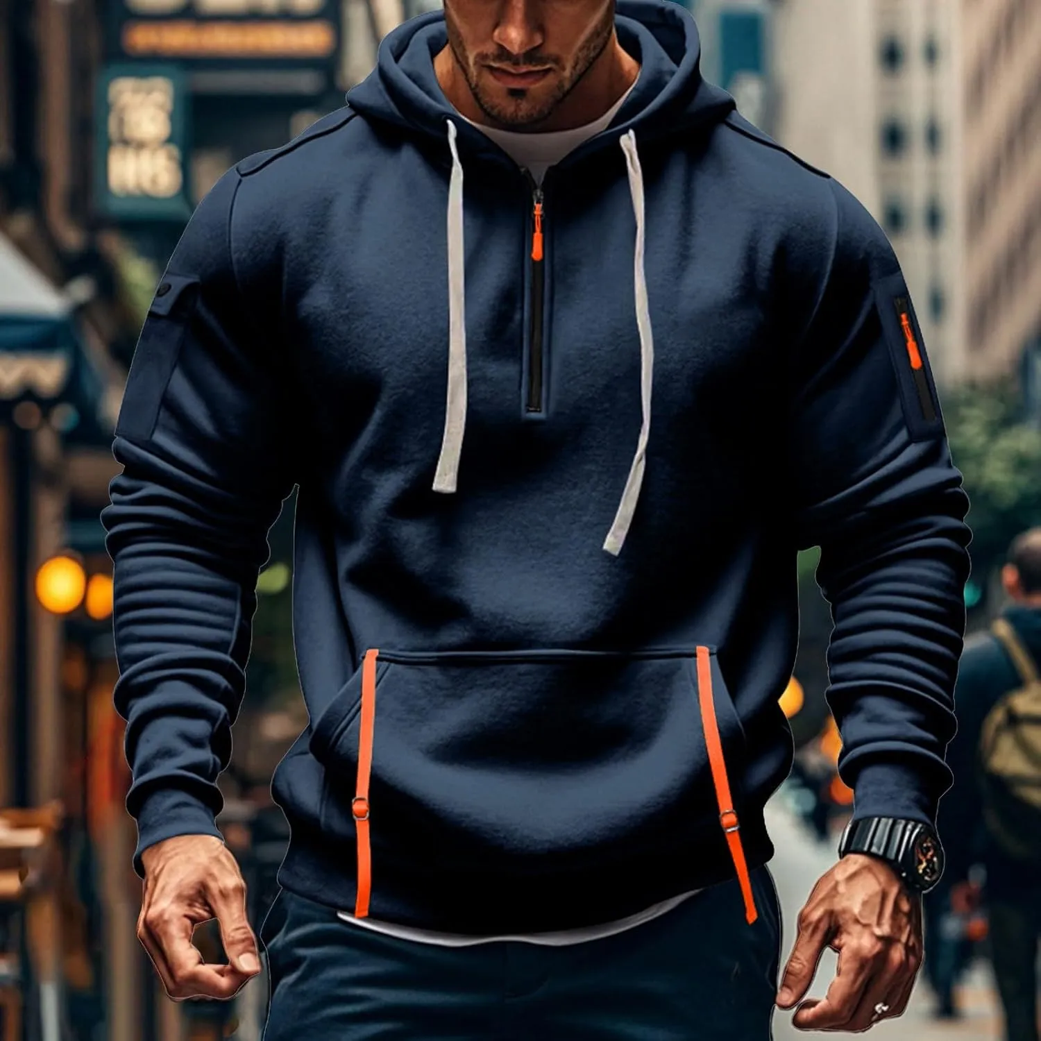 Sweatshirts for Men 1/4 Zip Soft Lightweight Fashion Drawstring Men's Sweatshirts Cool Vintage Hoodie with Pockets