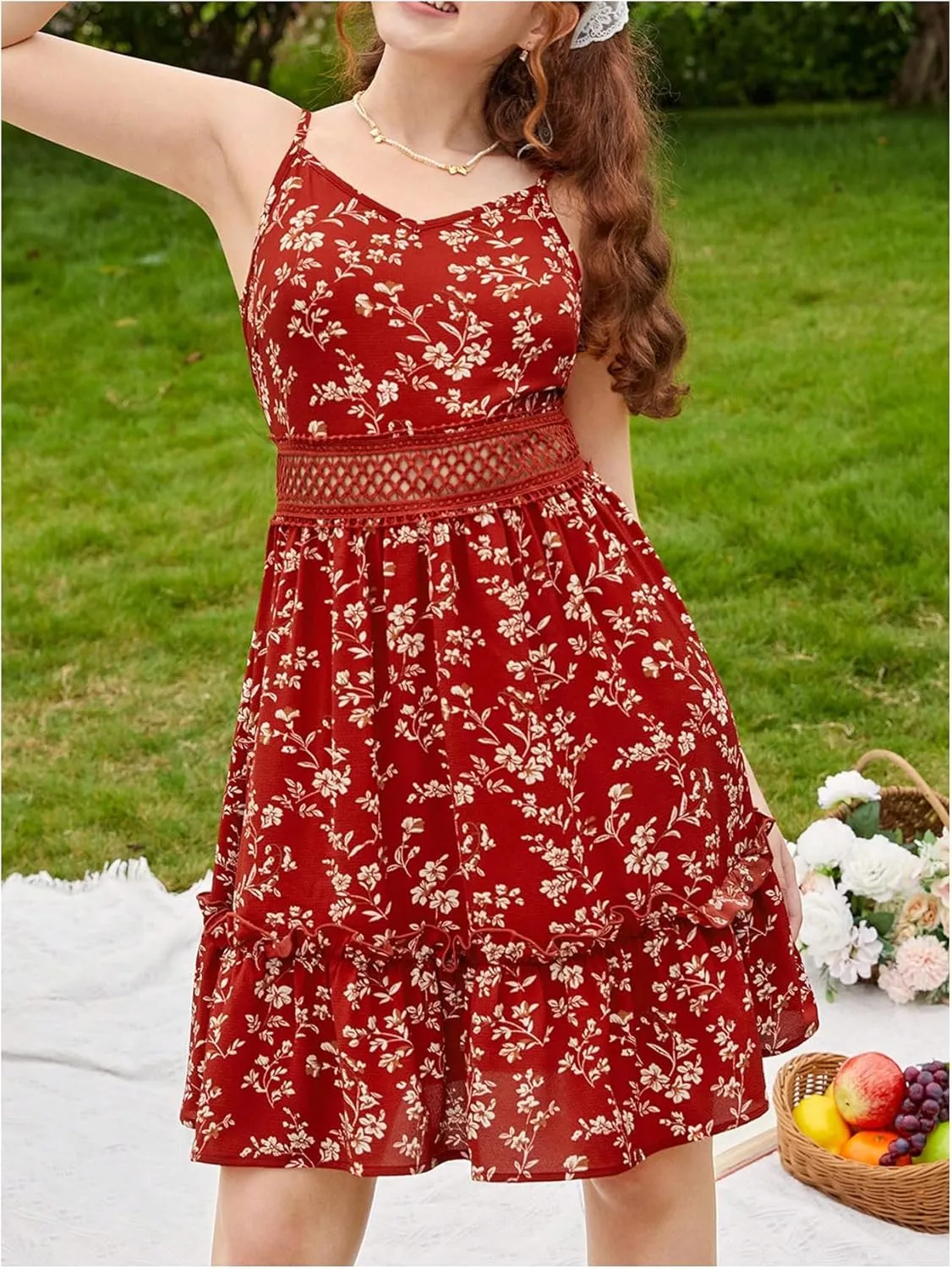 SweatyRocks Girl's Floral Print Ruffle Hem Sleeveless Summer Cami Dresses