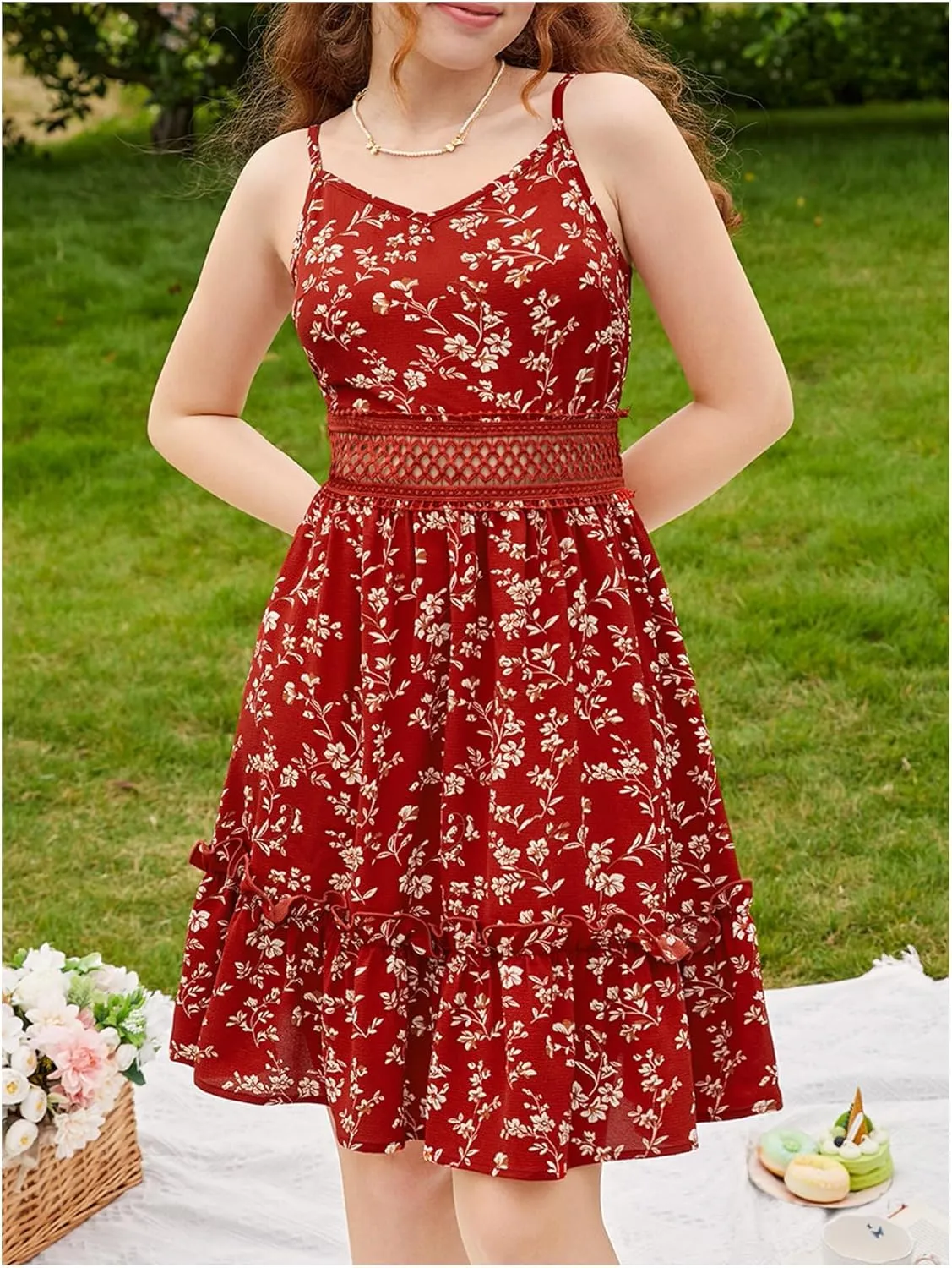 SweatyRocks Girl's Floral Print Ruffle Hem Sleeveless Summer Cami Dresses