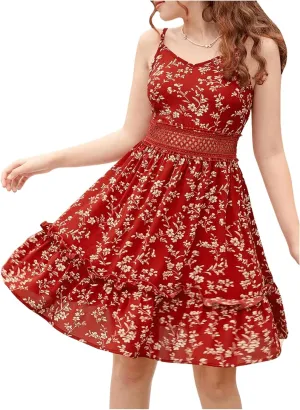SweatyRocks Girl's Floral Print Ruffle Hem Sleeveless Summer Cami Dresses
