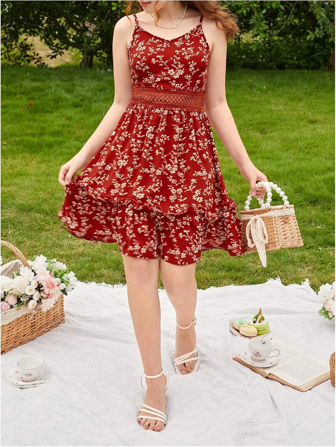 SweatyRocks Girl's Floral Print Ruffle Hem Sleeveless Summer Cami Dresses