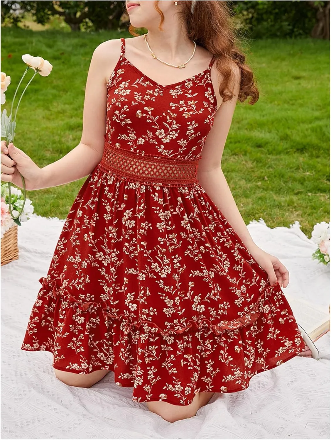 SweatyRocks Girl's Floral Print Ruffle Hem Sleeveless Summer Cami Dresses