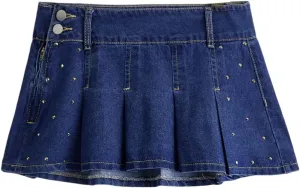SweatyRocks Women's Casual Ruffle Pleated Denim Skirt Raw Hem Short A Line Jean Skirts