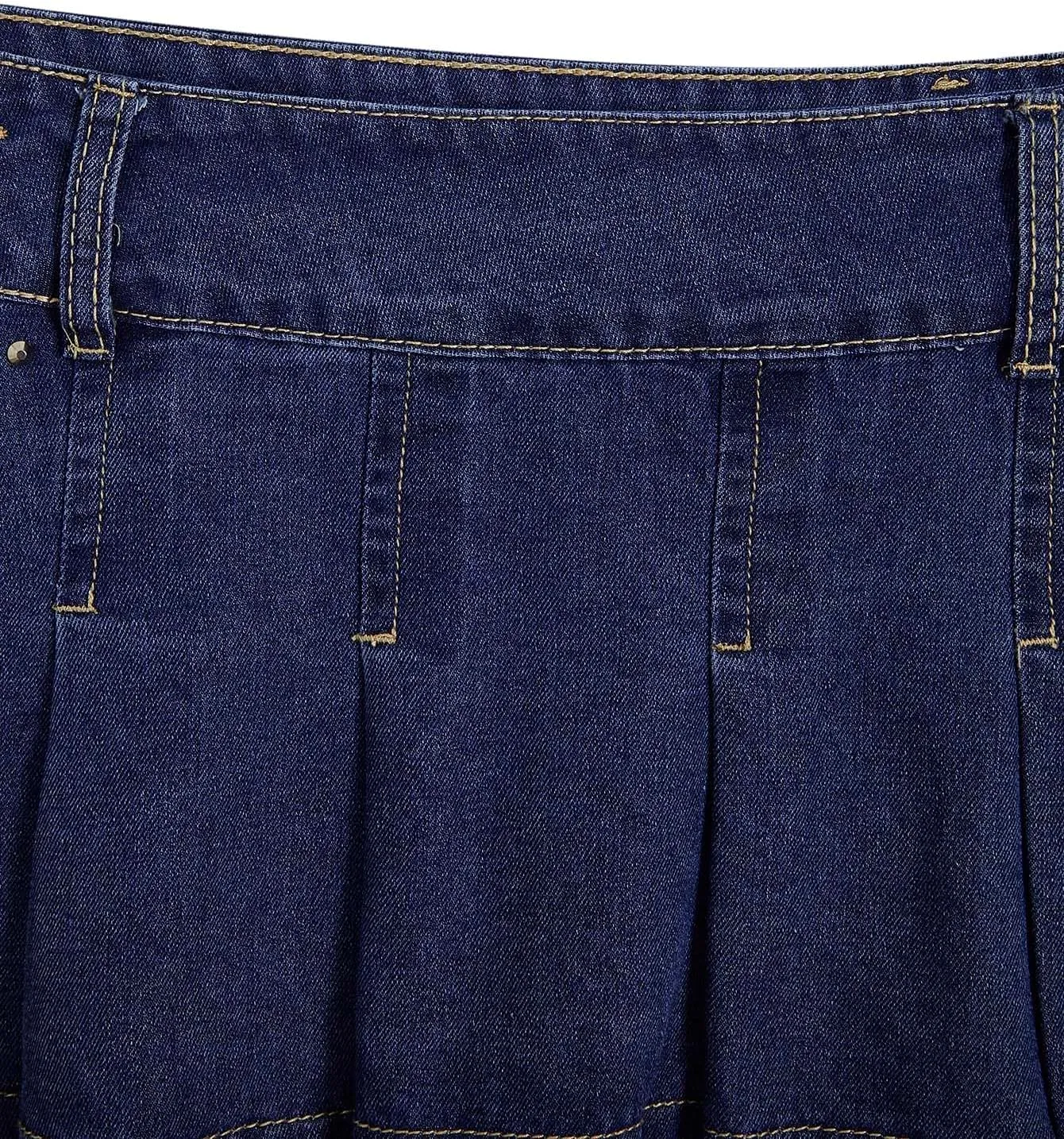 SweatyRocks Women's Casual Ruffle Pleated Denim Skirt Raw Hem Short A Line Jean Skirts