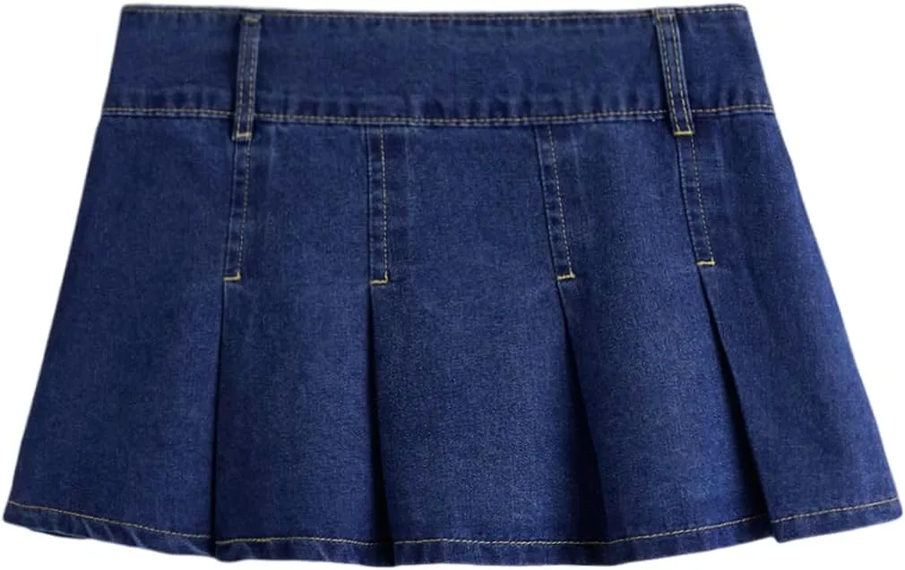 SweatyRocks Women's Casual Ruffle Pleated Denim Skirt Raw Hem Short A Line Jean Skirts
