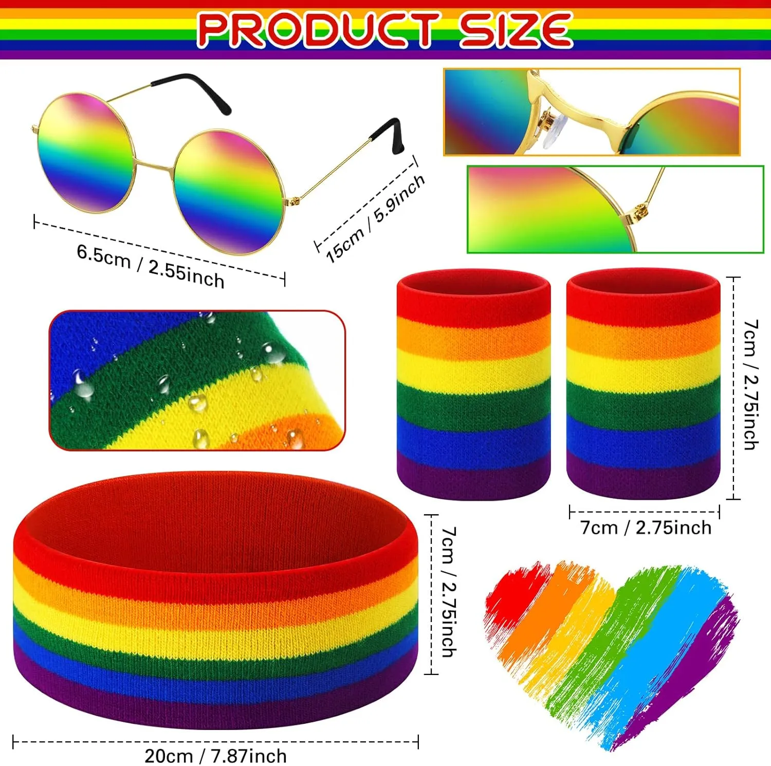 Sweetude Gay Pride Rainbow Fanny Pack Accessories Outfit Beverage Beer Belt Costume Set with Drink Holder Sunglasses Striped Sweatband Women Men