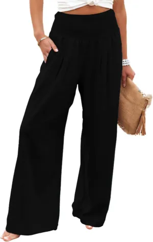 sysinside Womens Cotton Linen Pants Wide Leg High Waist Long Palazzo Trousers with Pocket