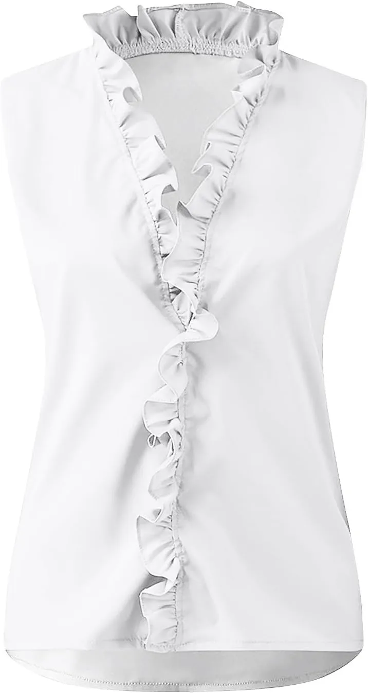 Tank Top for Women V Neck Ruffled Collared Shirts Sleeveless Tops