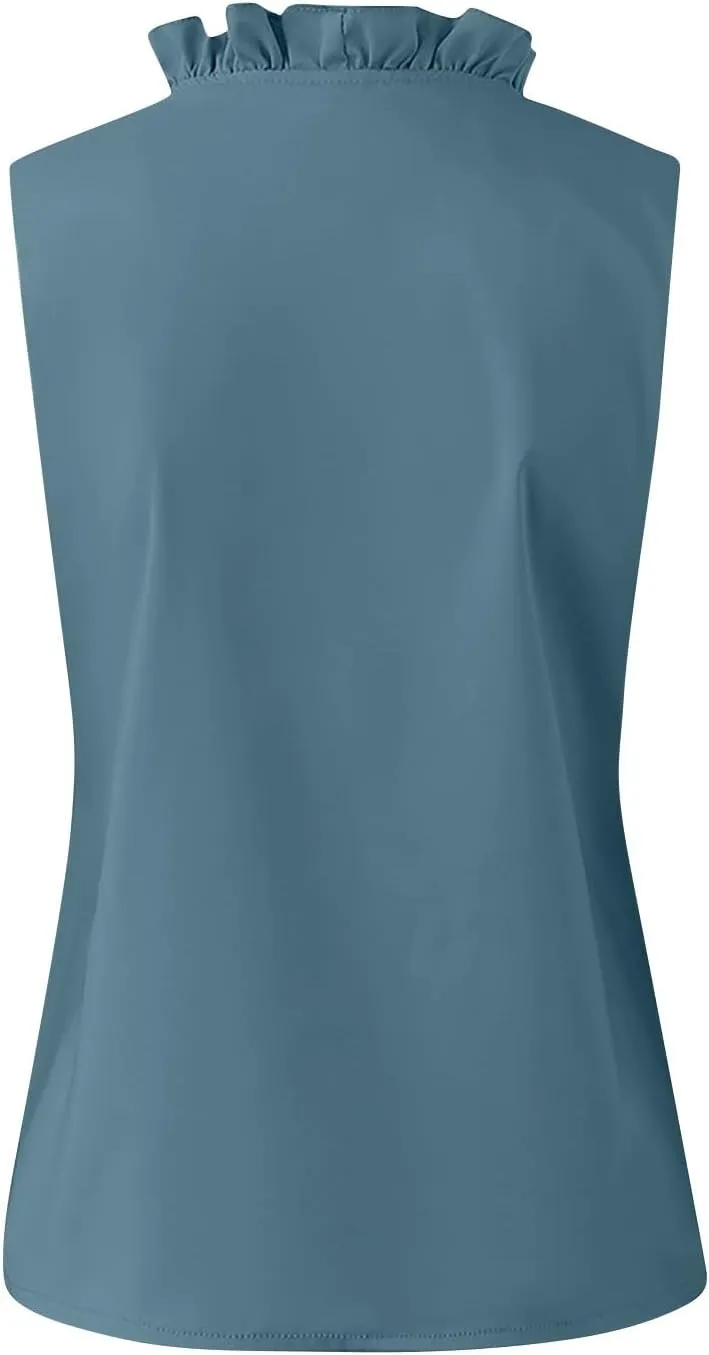 Tank Top for Women V Neck Ruffled Collared Shirts Sleeveless Tops