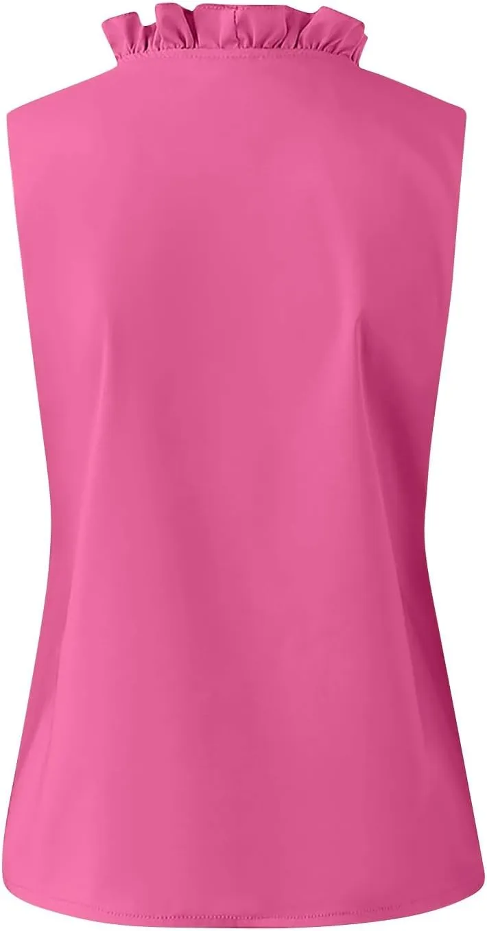 Tank Top for Women V Neck Ruffled Collared Shirts Sleeveless Tops