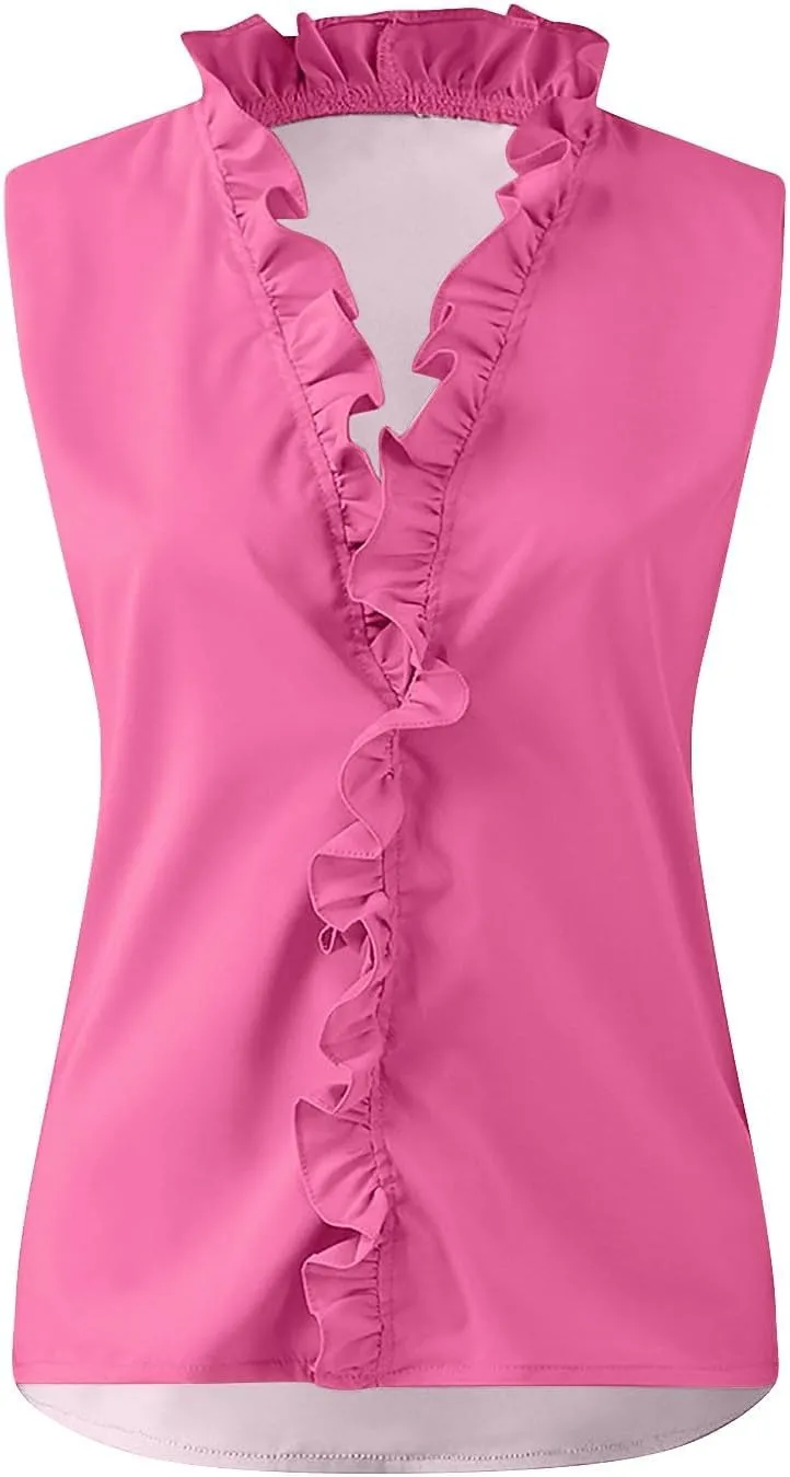Tank Top for Women V Neck Ruffled Collared Shirts Sleeveless Tops