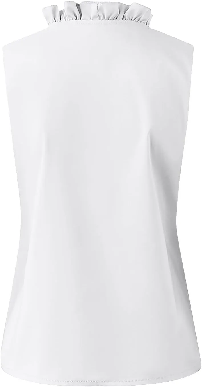 Tank Top for Women V Neck Ruffled Collared Shirts Sleeveless Tops