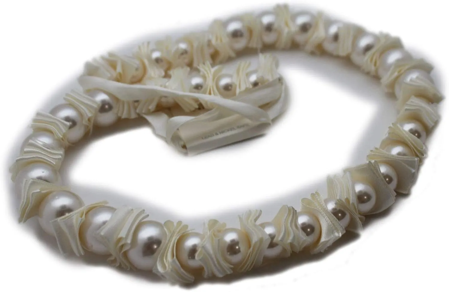 TFJ Women Long Fashion Jewelry Dressy Classic Fabric Tie Necklace Ivory Cream Imitation Pearl Beads