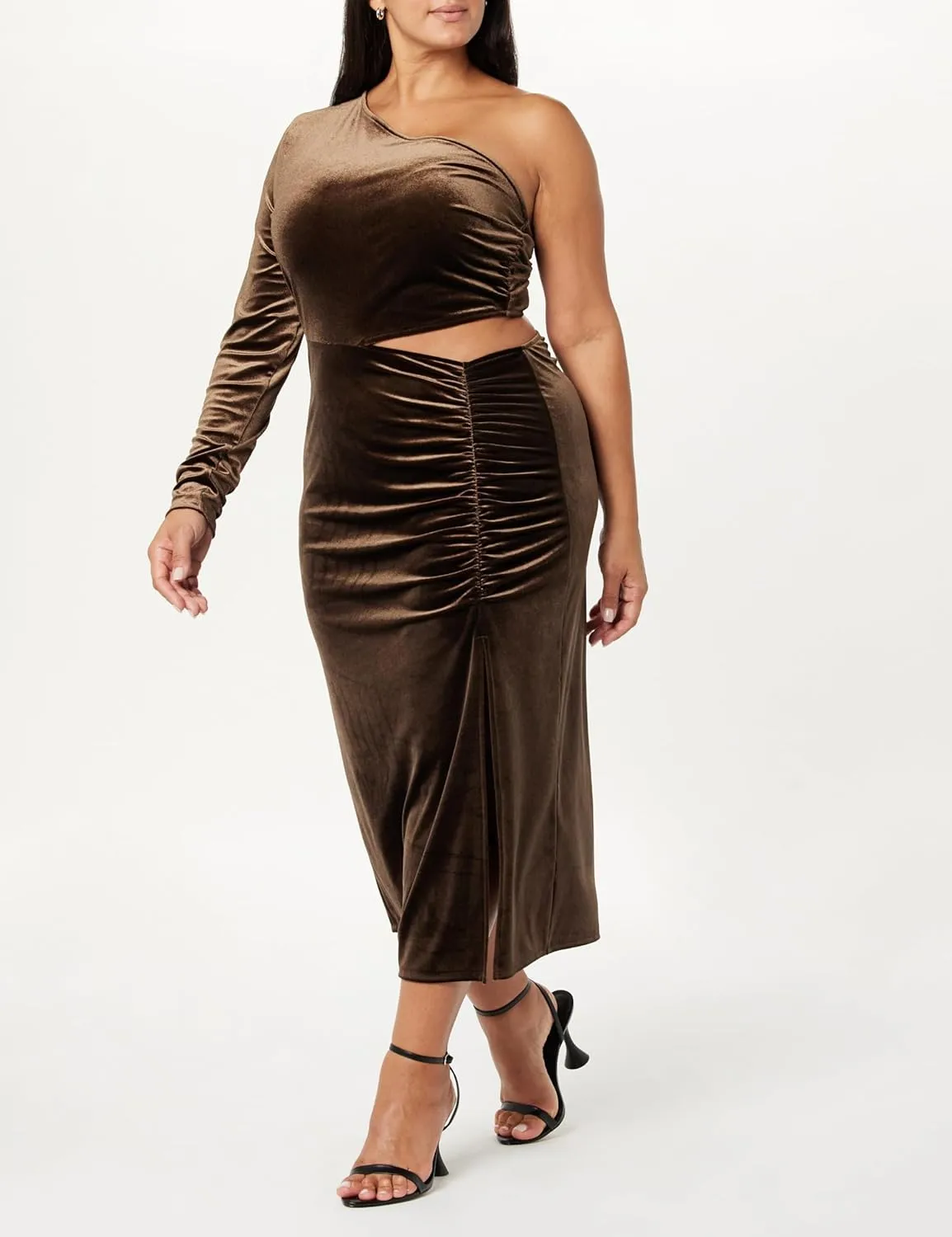 The Drop Women's Lia One-Shoulder Cutout Velvet Midi Dress