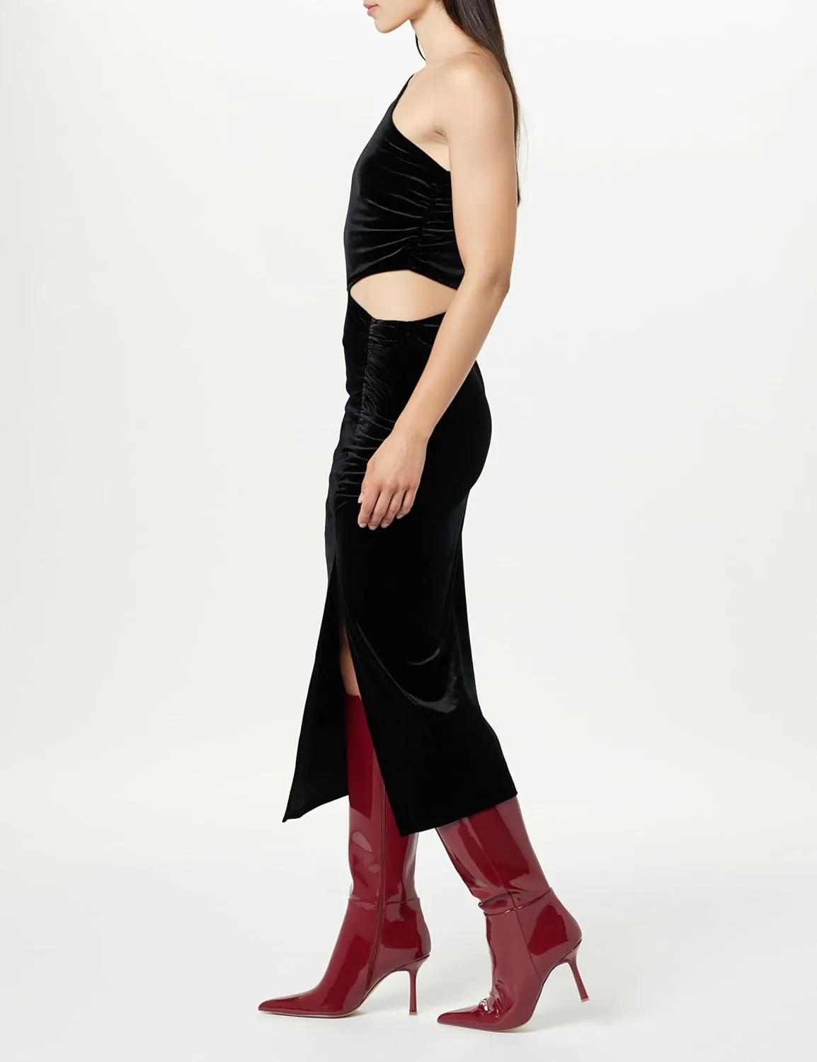 The Drop Women's Lia One-Shoulder Cutout Velvet Midi Dress