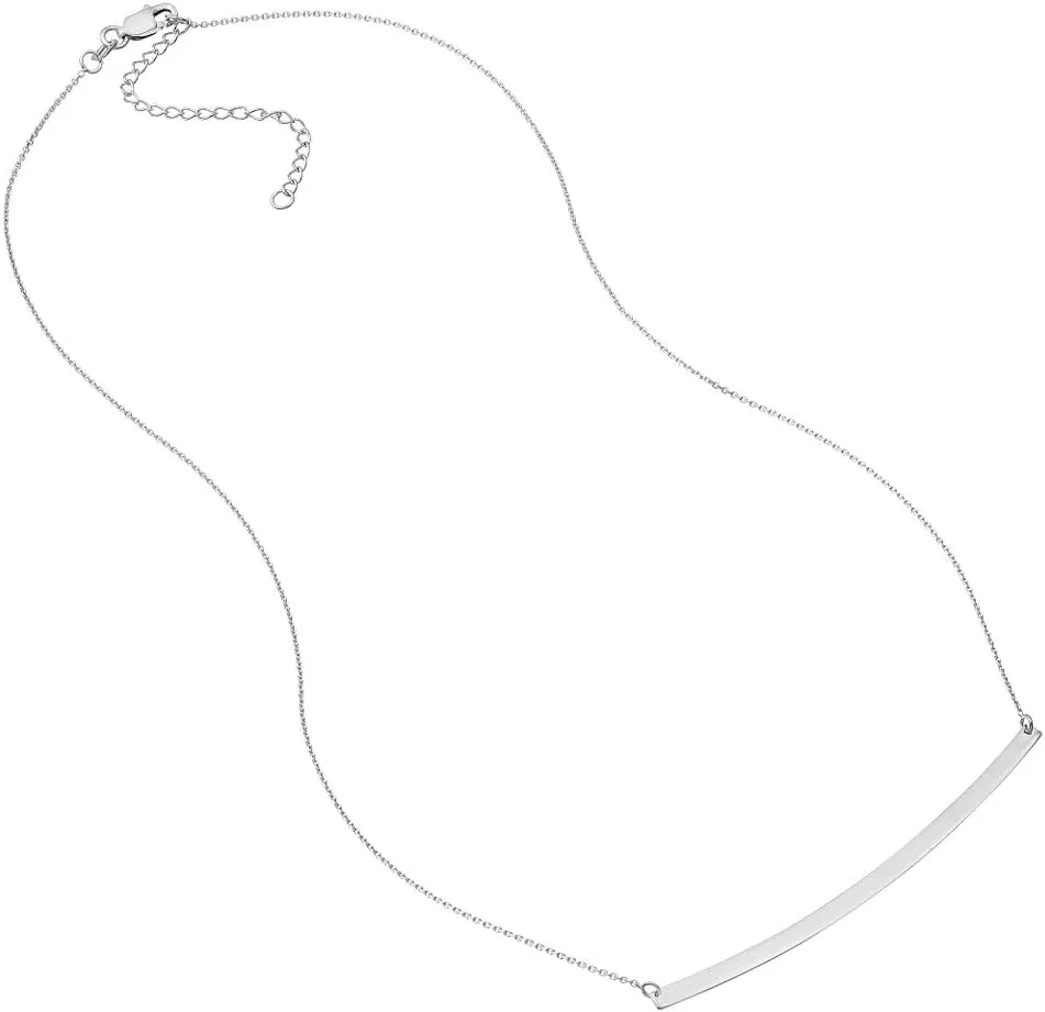 Thin Curved Bar Necklace - 14K White Gold - Adjustable - Cable Chain
