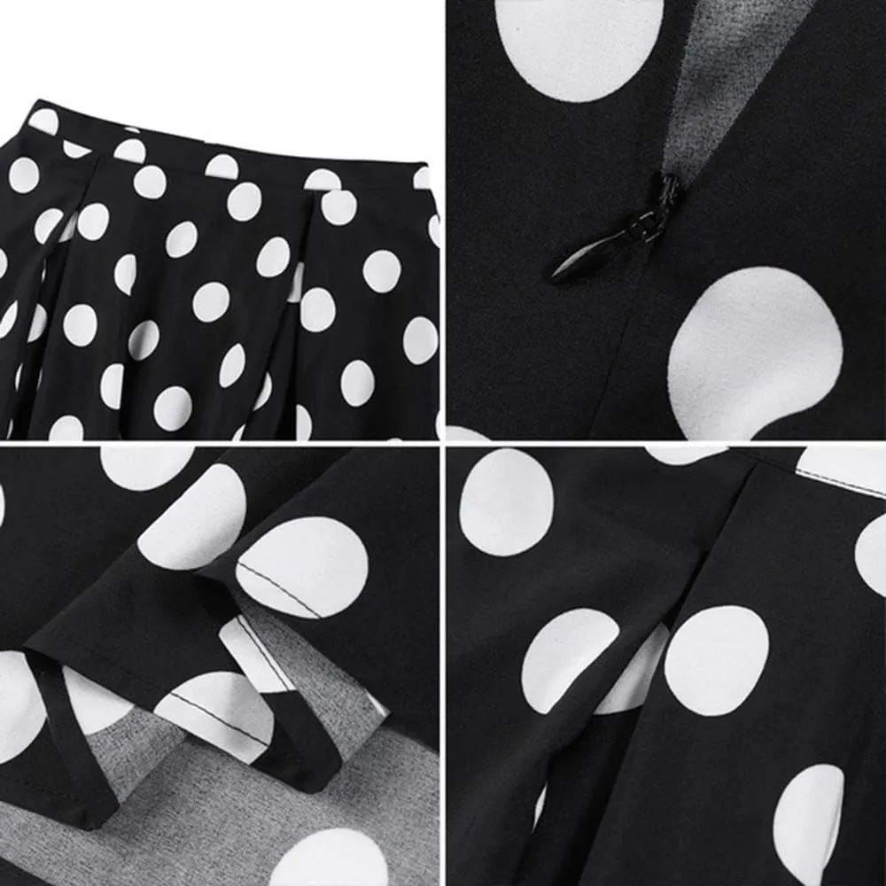 ThreeH Women's Pleated Skirt Casual Flared High Waisted Long Skirt Basic A-Line Dot Bohemia