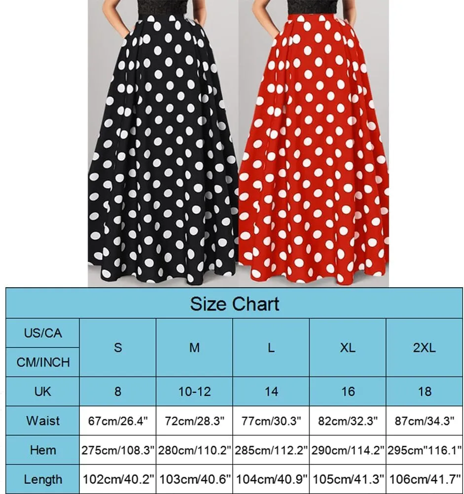 ThreeH Women's Pleated Skirt Casual Flared High Waisted Long Skirt Basic A-Line Dot Bohemia