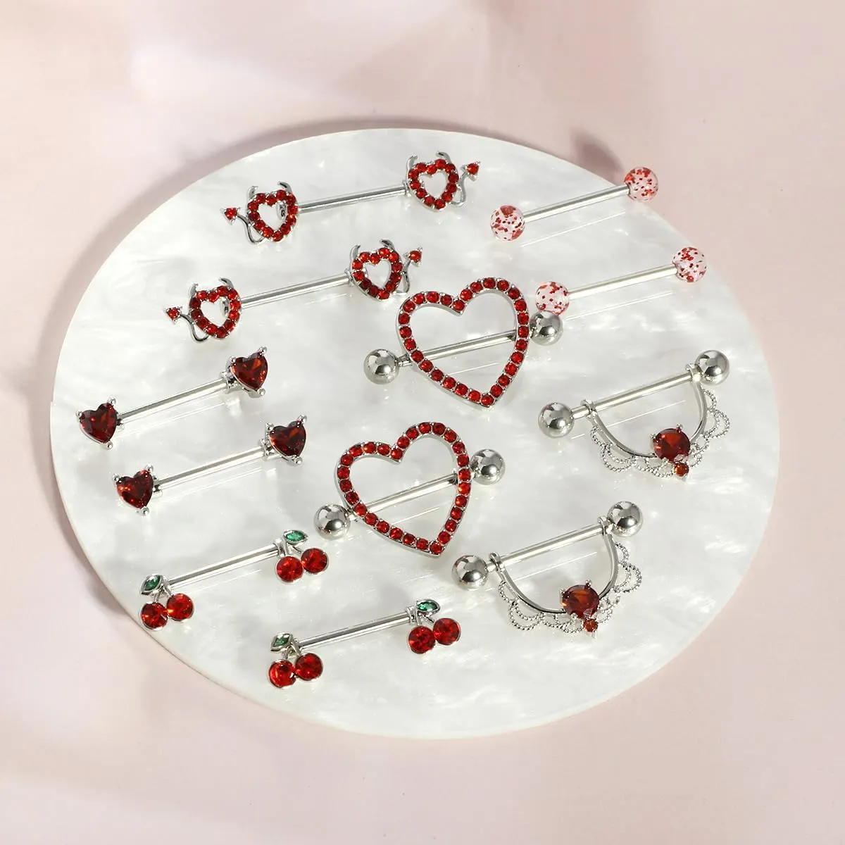 TIANCI FBYJS 6 Pairs Nipple Rings Stainless Steel Heart Butterfly Moon Flower CZ Stud Barbell Tongue Rings Set Cute Nipplerings Piercing Jewelry for Women Pink Tone