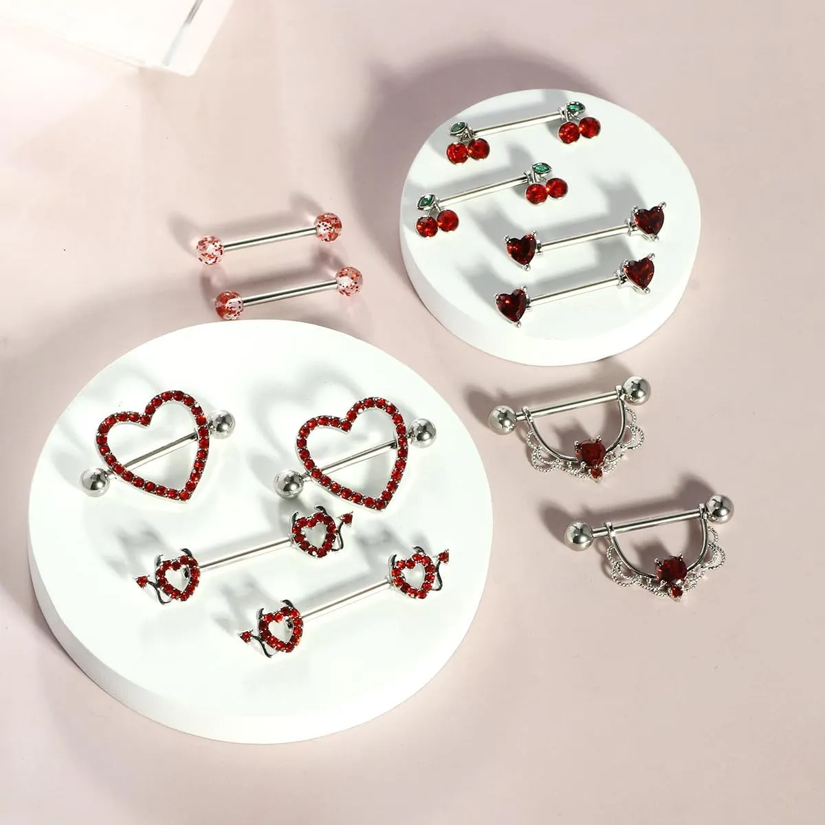 TIANCI FBYJS 6 Pairs Nipple Rings Stainless Steel Heart Butterfly Moon Flower CZ Stud Barbell Tongue Rings Set Cute Nipplerings Piercing Jewelry for Women Pink Tone