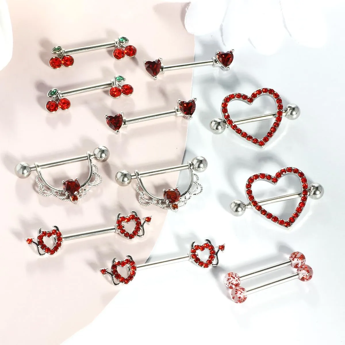 TIANCI FBYJS 6 Pairs Nipple Rings Stainless Steel Heart Butterfly Moon Flower CZ Stud Barbell Tongue Rings Set Cute Nipplerings Piercing Jewelry for Women Pink Tone