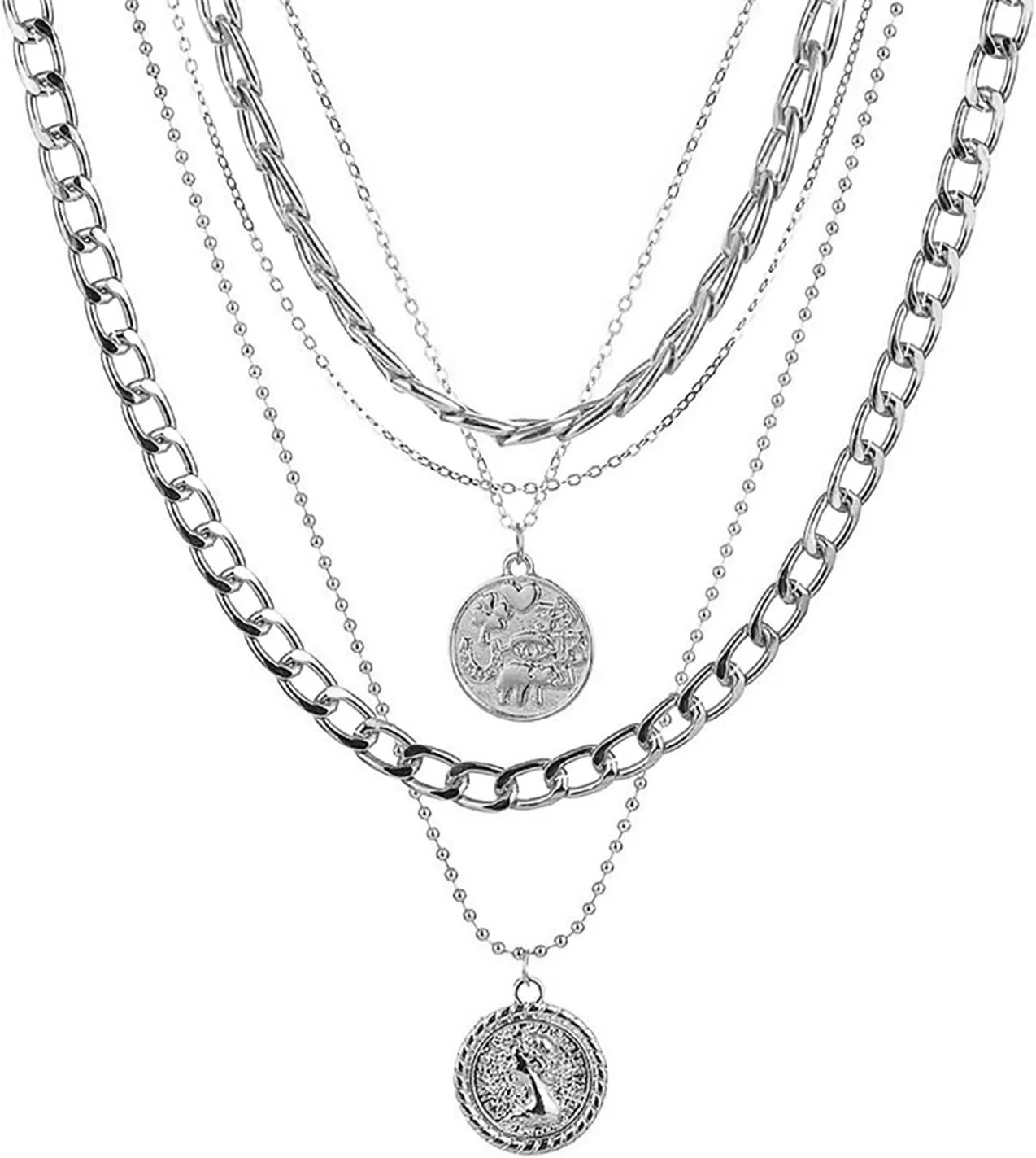 Todenb Layered Gold Pirate Necklace for Women Chunky Chain Pirate Jewelry 80s 90s Coin Pendant Necklace Pirate Costume Accessories